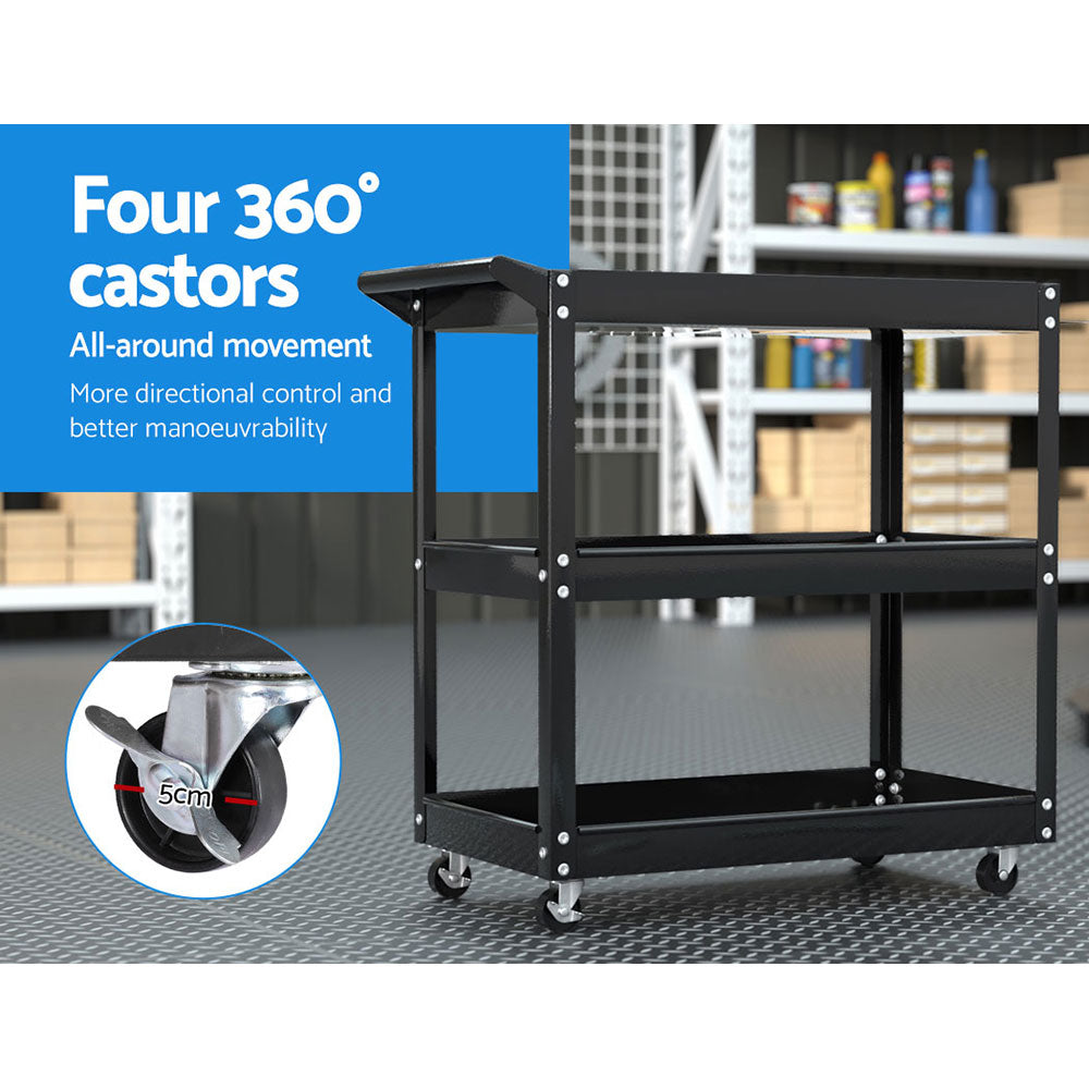 Giantz 3-Tier Tool Cart Trolley Black Workshop Garage Organiser