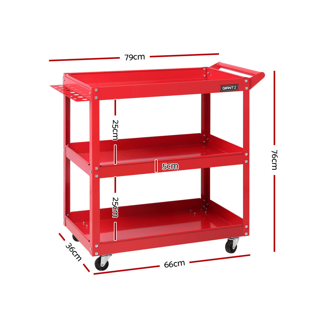 Giantz 3-Tier Tool Cart Trolley Red Workshop Garage Storage