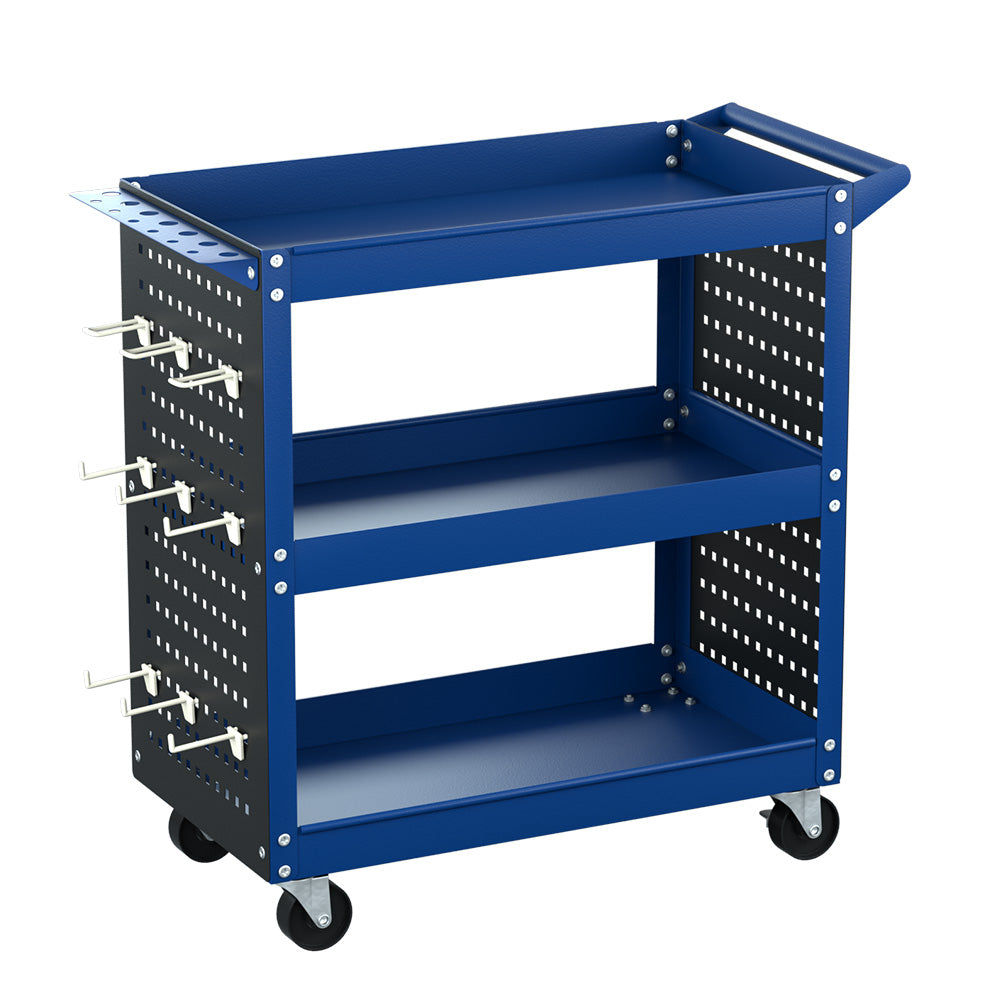 Giantz 3-Tier Tool Cart Storage Trolley with Pegboard, Blue
