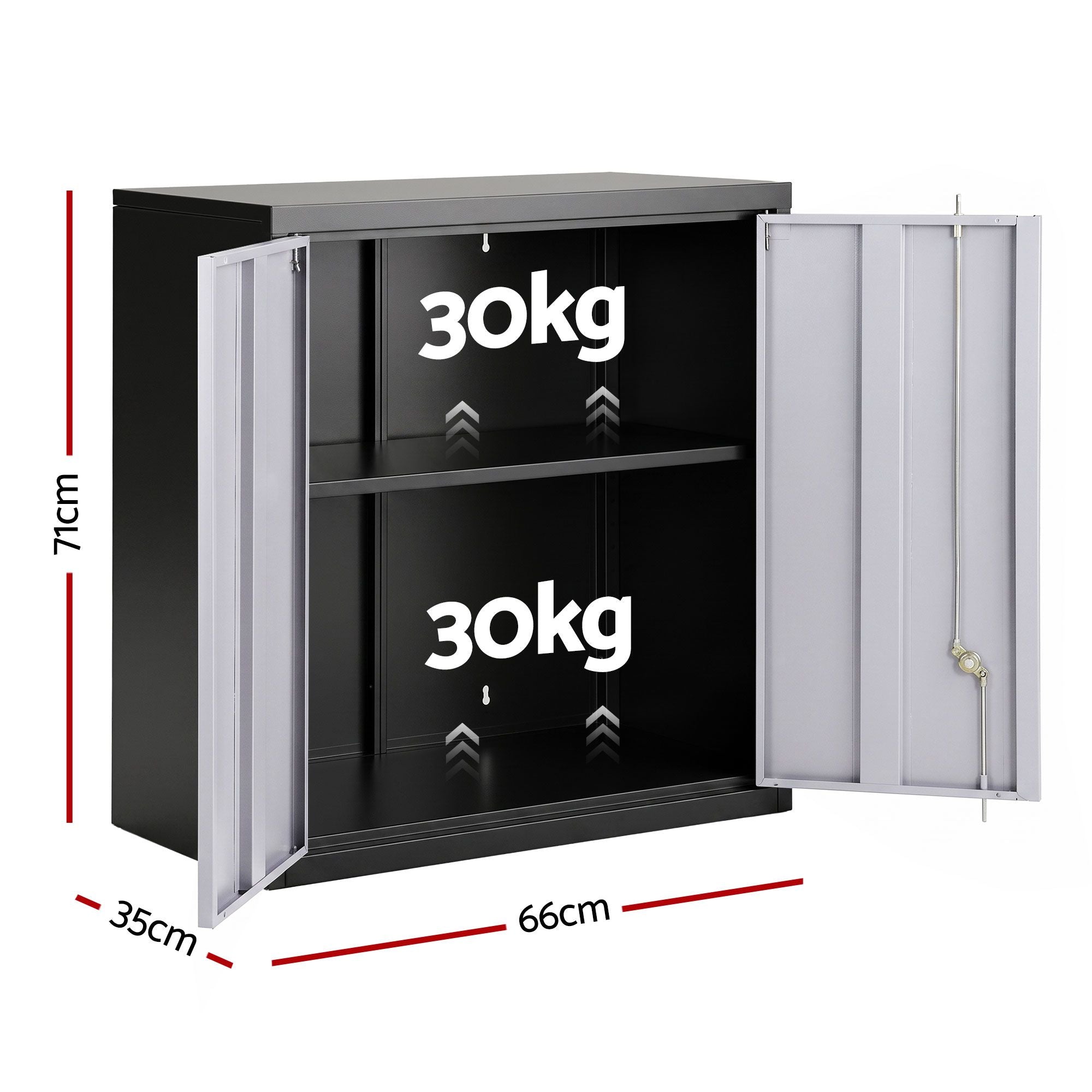 Giantz Steel Tool Cabinet Wall Mount Adjustable Shelf Garage Storage Lockable Black Grey