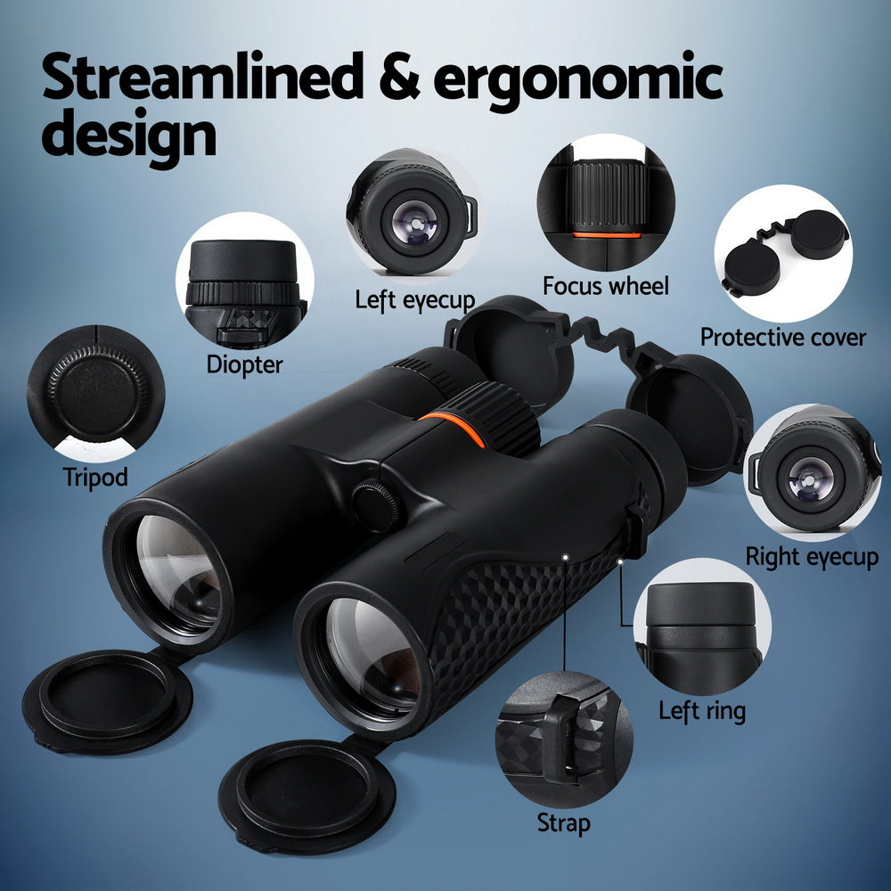 HD 12x42 Binoculars Black Water-Resistant Camping Concert