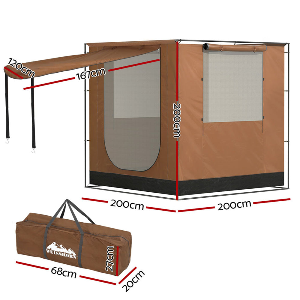 Weisshorn 2x2m SUV Awning Tent Brown 4WD Camping Canopy