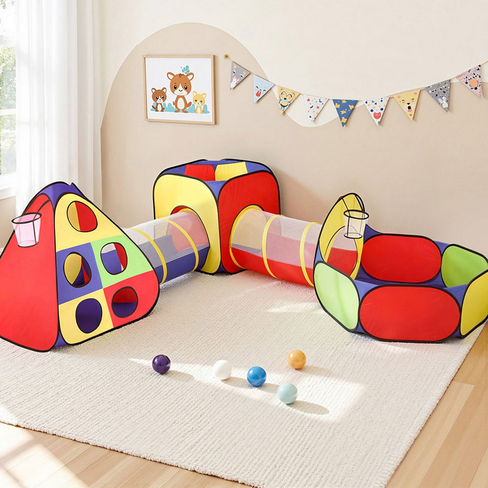 Keezi Kids Play Tent Teepee Playhouse with Crawl Tunnel and Ball Pit