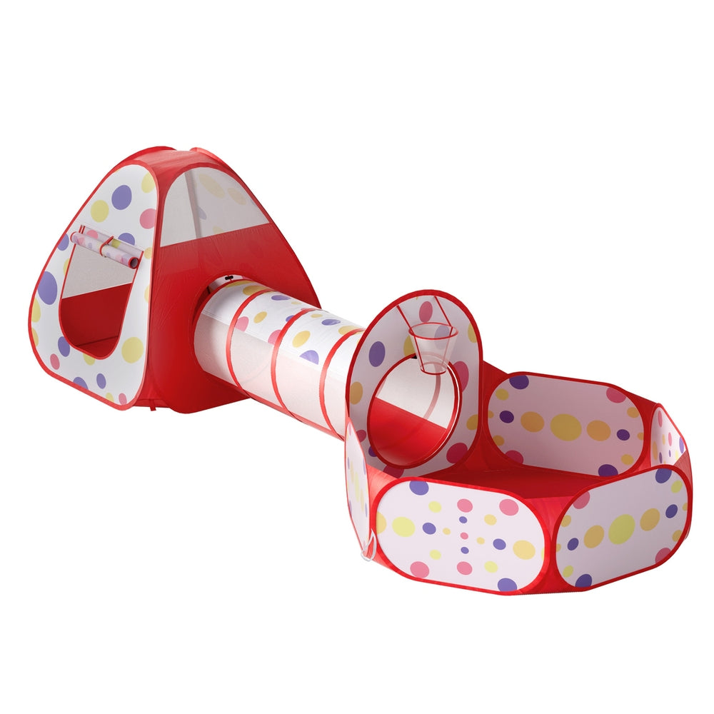 Keezi 3-in-1 Kids Play Tent Teepee Ball Pit Tunnel Basketball Hoop Red