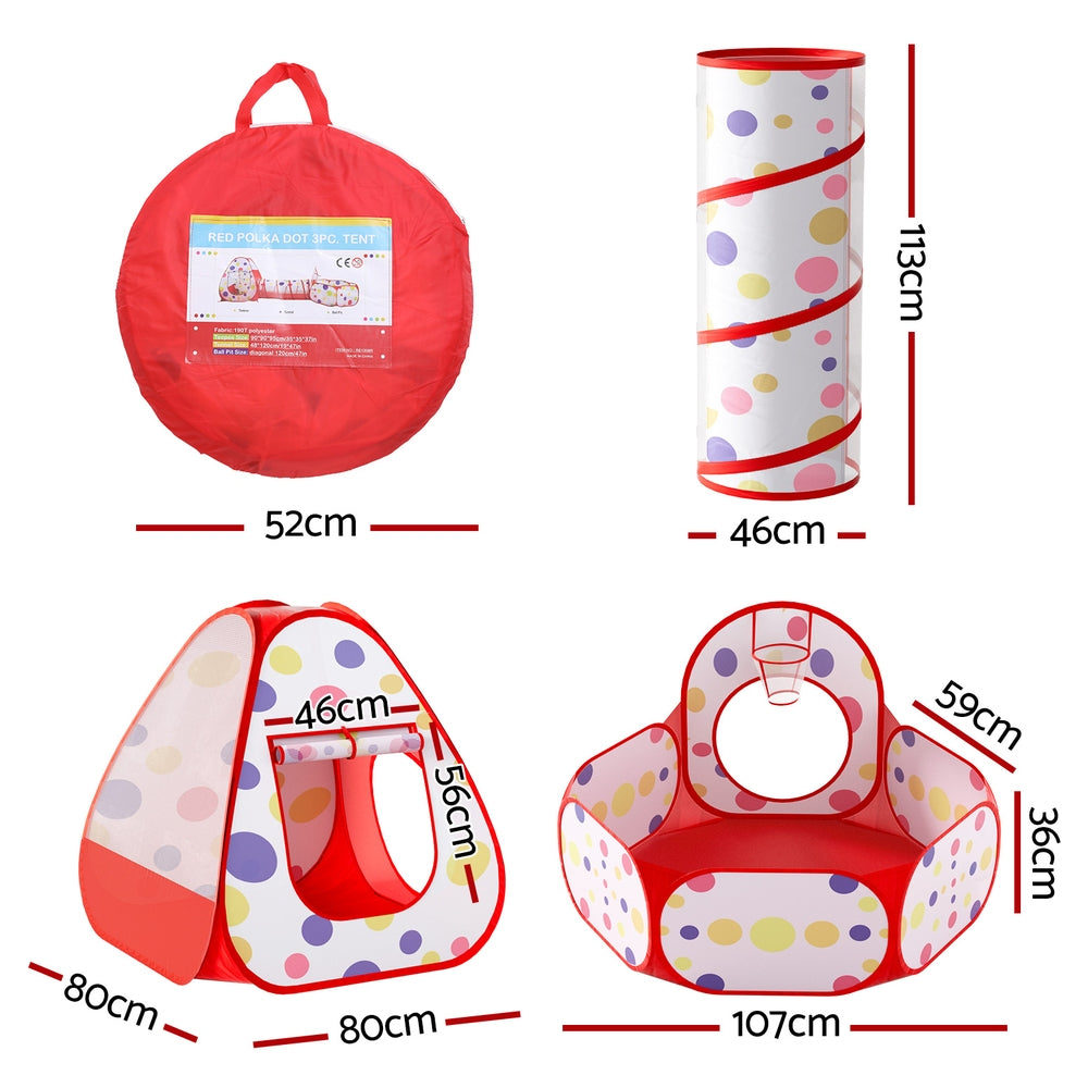 Keezi 3-in-1 Kids Play Tent Teepee Ball Pit Tunnel Basketball Hoop Red