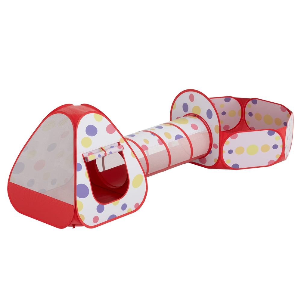 Keezi 3-in-1 Kids Play Tent Teepee Ball Pit Tunnel Basketball Hoop Red