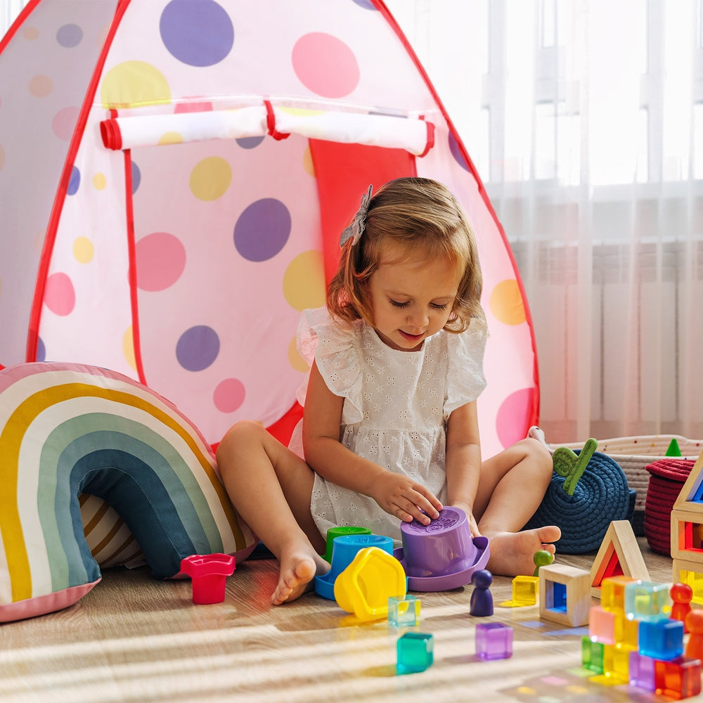 Keezi 3-in-1 Kids Play Tent Teepee Ball Pit Tunnel Basketball Hoop Red