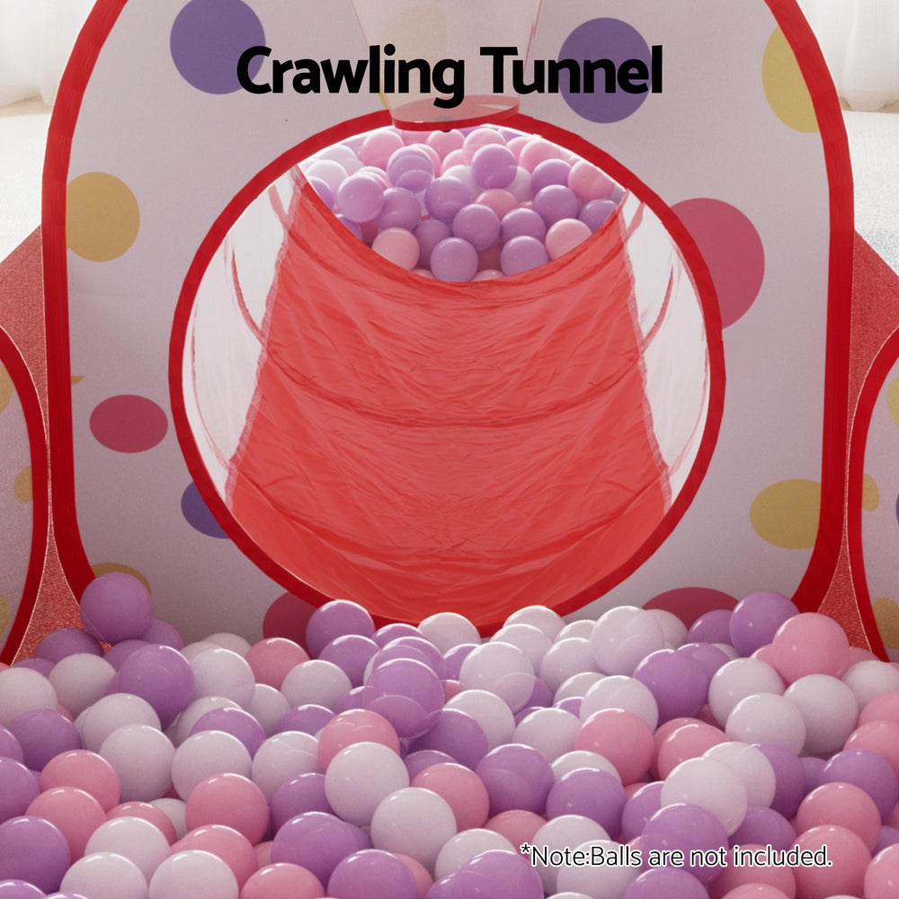 Keezi 3-in-1 Kids Play Tent Teepee Ball Pit Tunnel Basketball Hoop Red