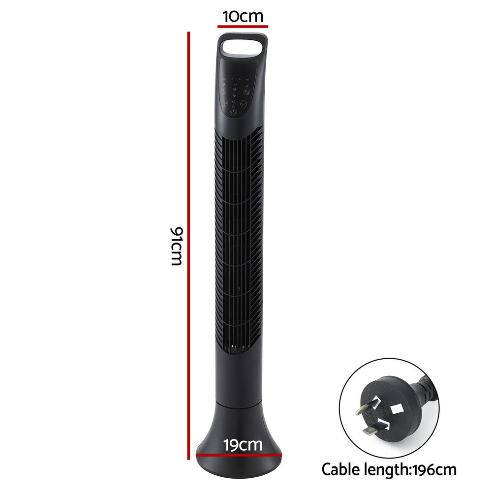 Devanti 91cm Tower Fan Oscillating 3 Speeds Remote Black