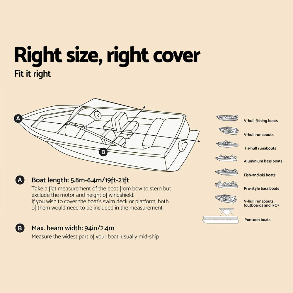 Seamanship 19-21ft Boat Cover Trailerable Heavy Duty Grey