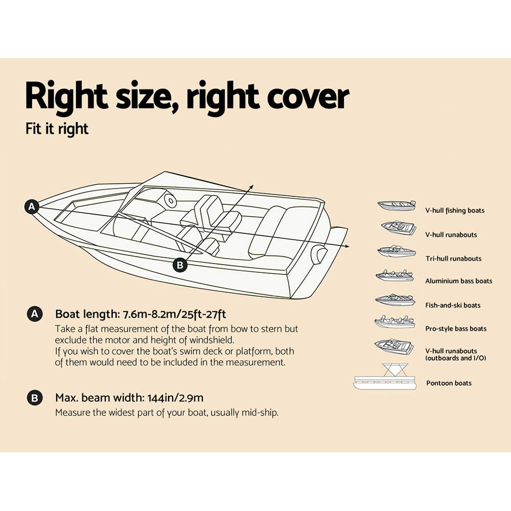 Seamanship 25-27ft Boat Cover Trailerable 600D Heavy Duty Grey