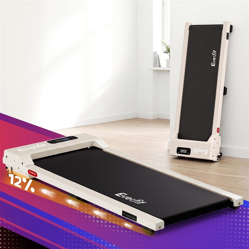 Everfit 3 in 1 Walking Pad Treadmill 12% Incline Under Desk Treadmills for Home Gym With 38cm Wide Belt Beige