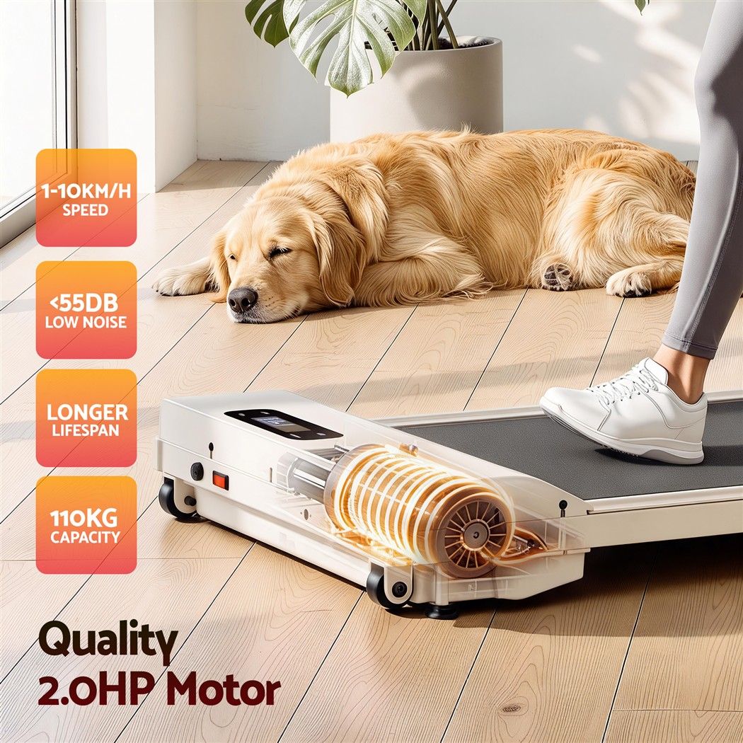 Everfit 3 in 1 Walking Pad Treadmill 12% Incline Under Desk Treadmills for Home Gym With 38cm Wide Belt Beige