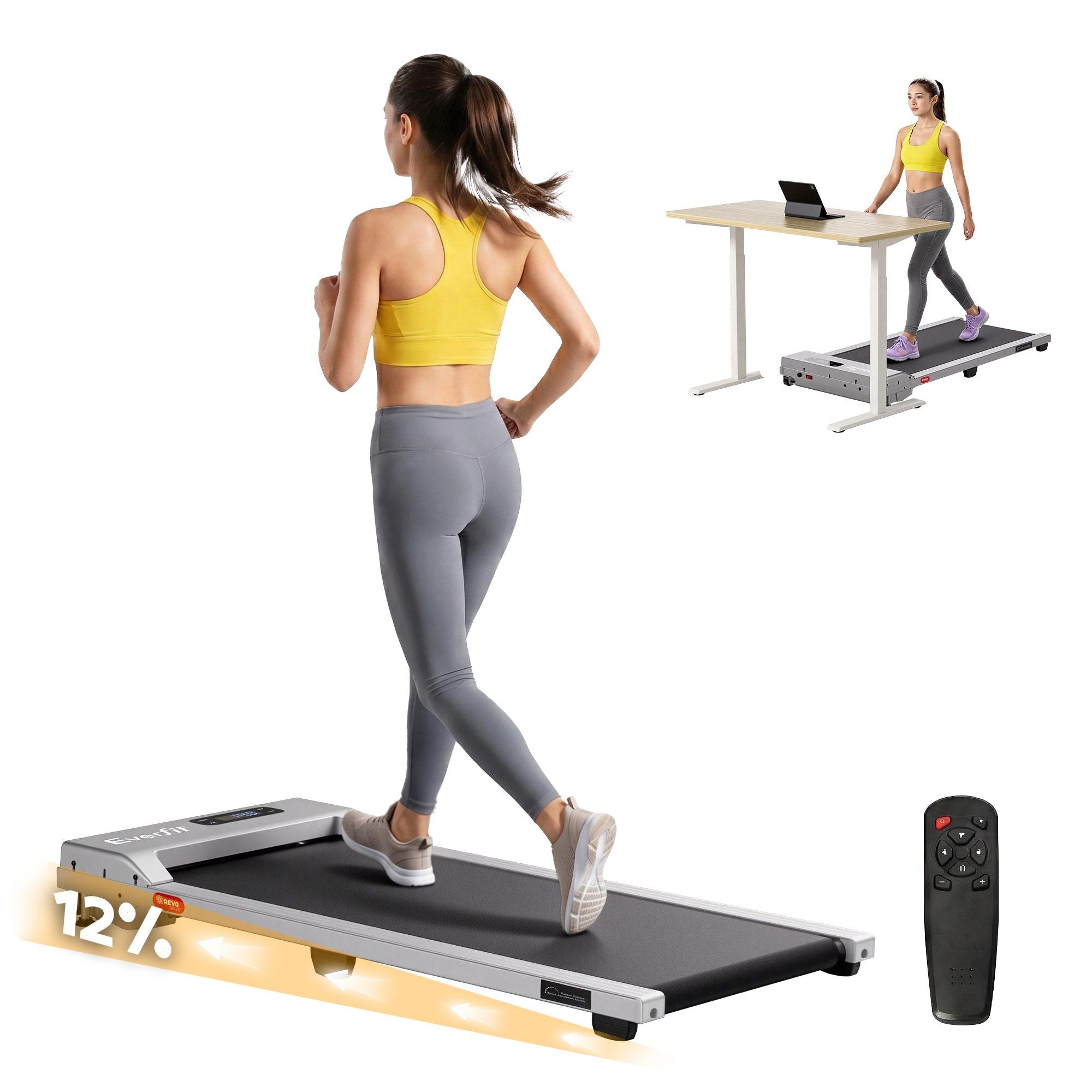 Everfit 3 in 1 Walking Pad Treadmill 12% Incline Silver