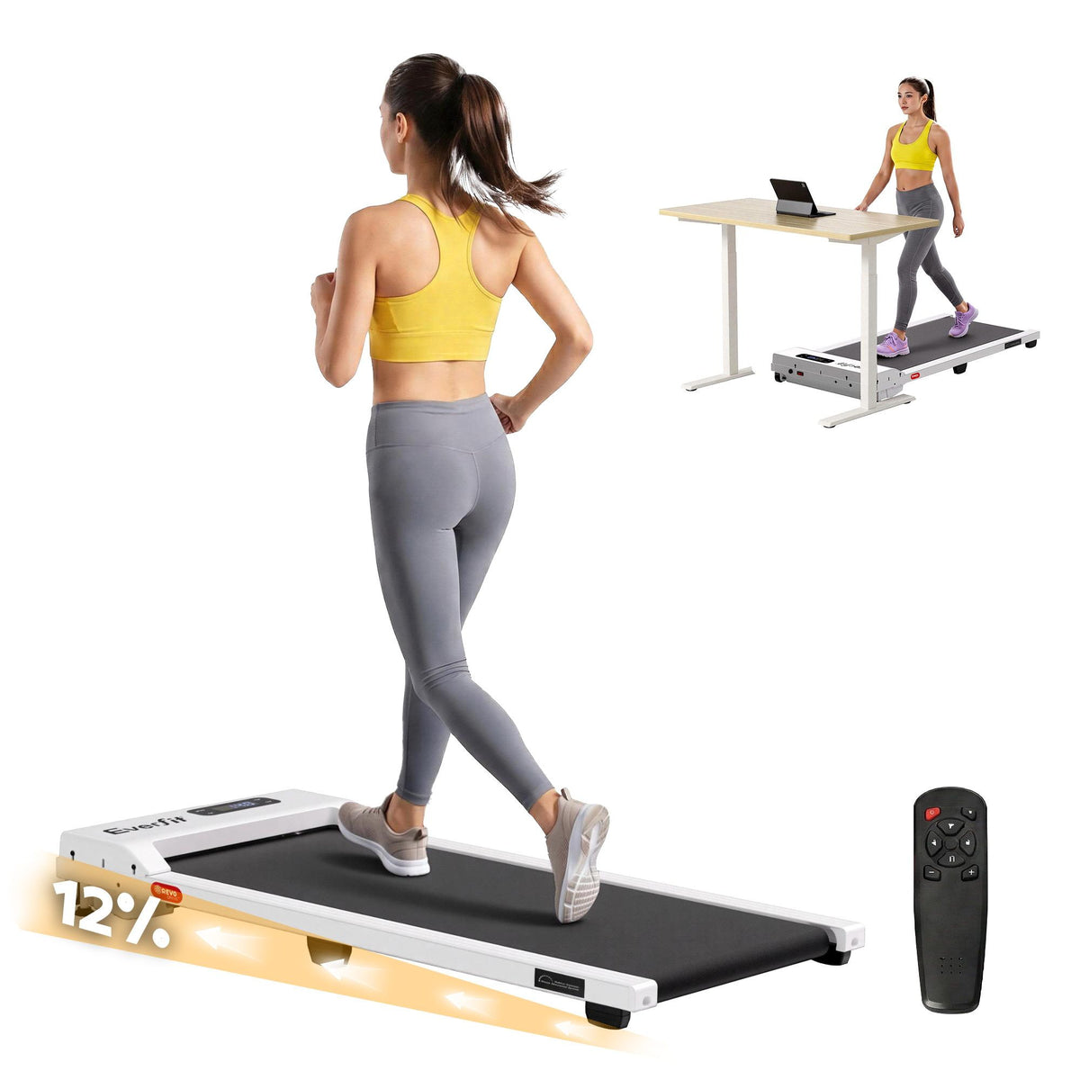 Everfit 3 in 1 Walking Pad Treadmill 12% Incline White
