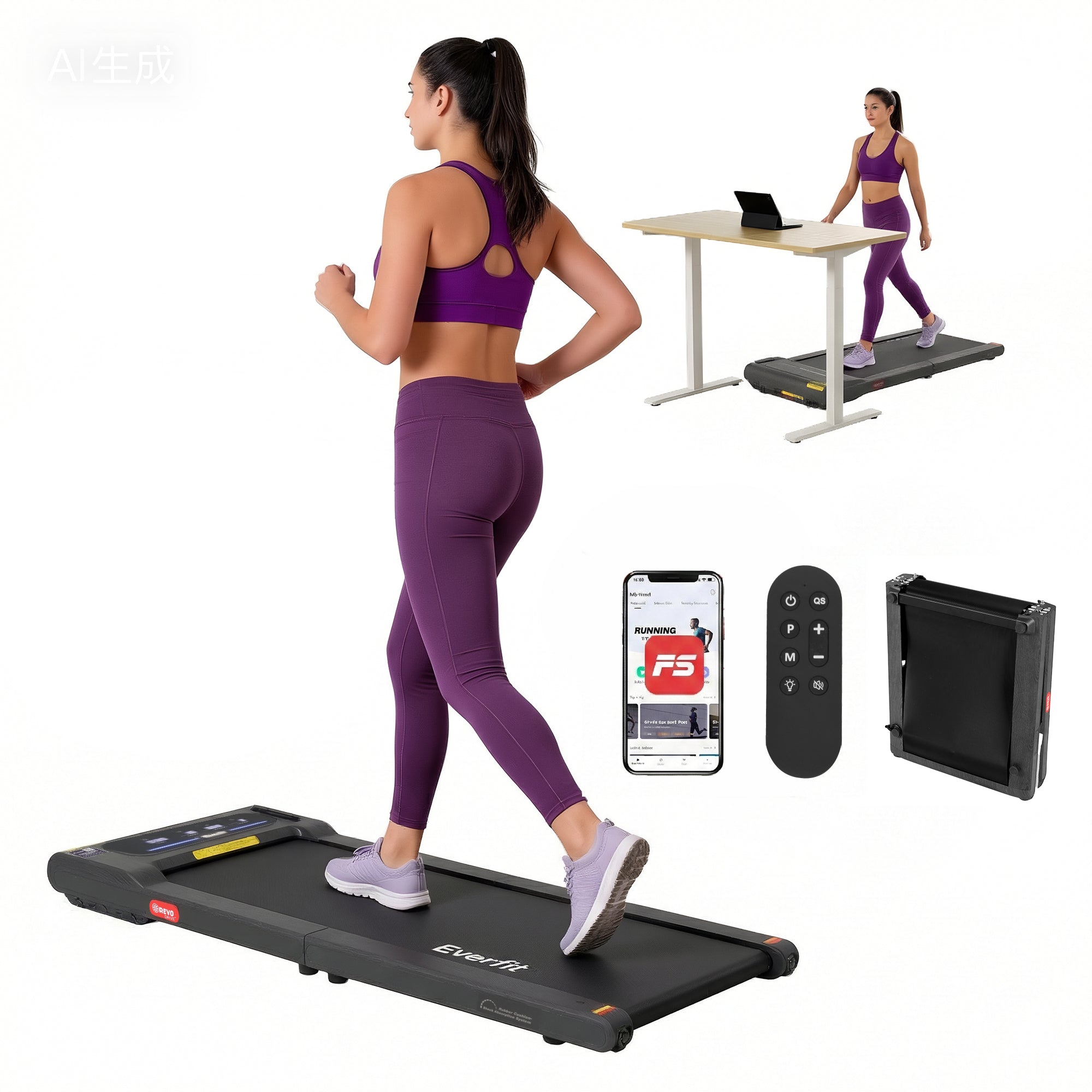 Everfit Walking Pad Treadmill 2 in 1 Foldable Under Desk for Home Gym With 38cm Belt With APP
