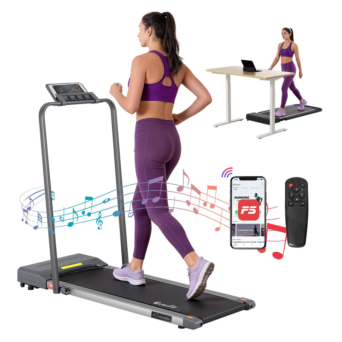 Everfit 2 in 1 Electric Walking Pad Treadmill 380mm Grey