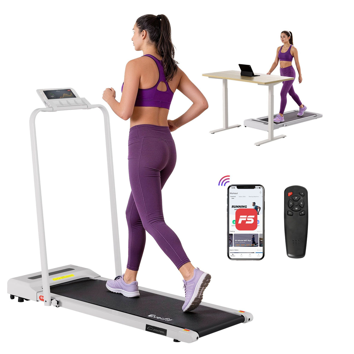 Everfit Electric Walking Pad Under Desk Treadmill 380mm White