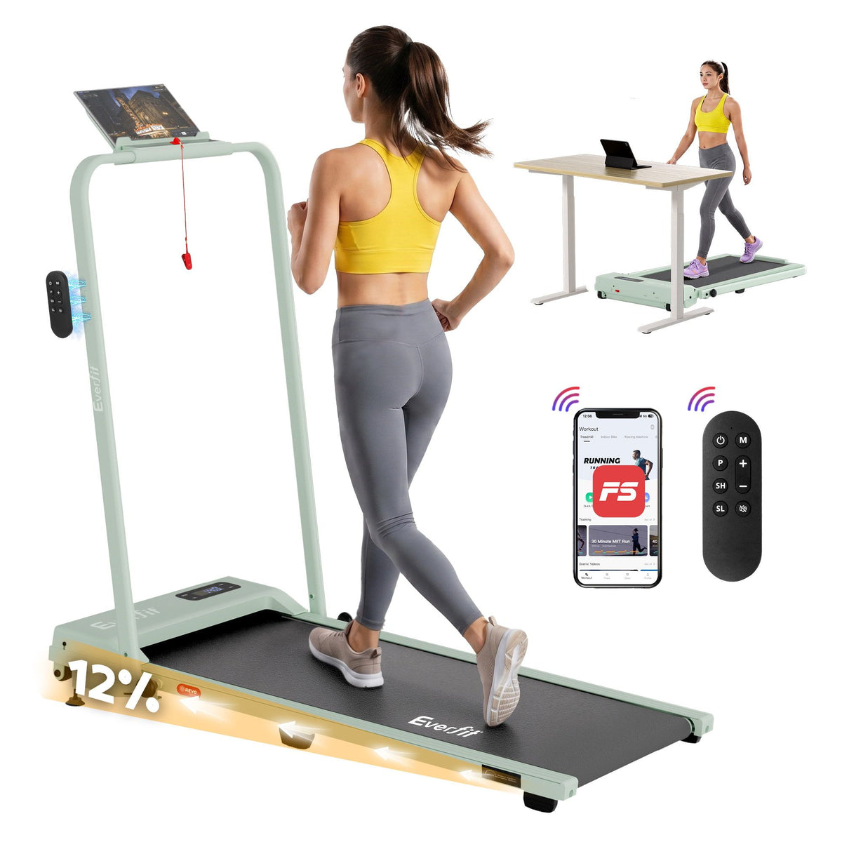 Everfit 3 in 1 Walking Pad Treadmill 12% Incline Under Desk