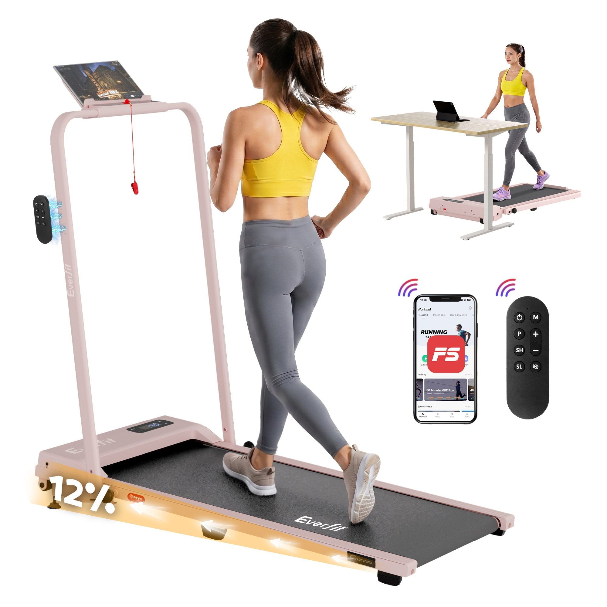 Everfit Walking Pad Treadmill 3 in 1 with 12% Incline