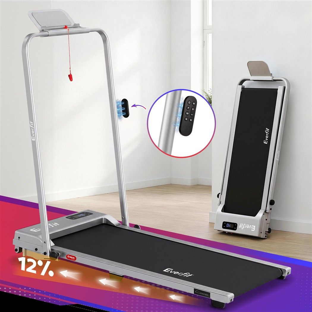 Everfit 3 in 1 Walking Pad Treadmill 12% Incline Under Desk Foldable for Home With 38cm Belt Silver