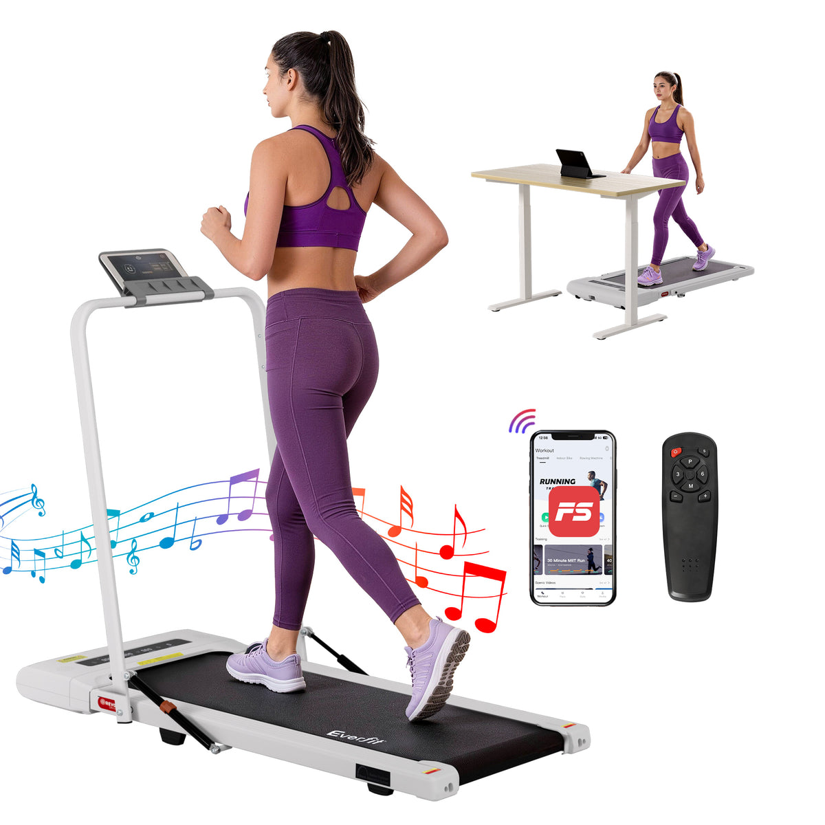 Everfit Under Desk Electric Walking Pad Treadmill 400mm White