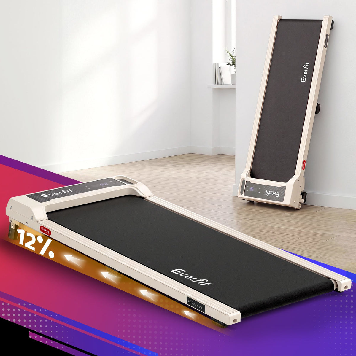 Everfit 3-in-1 Walking Pad Treadmill 12% Incline Beige