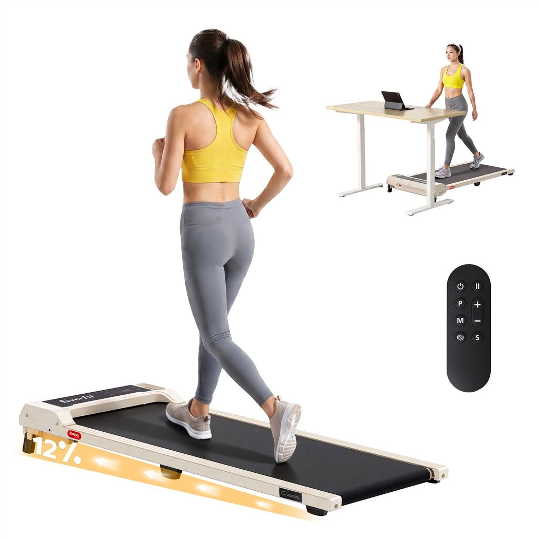 Everfit 3 in 1 Walking Pad Treadmill 12% Incline Under Desk Treadmills for Home Gym 40cmBelt Beige