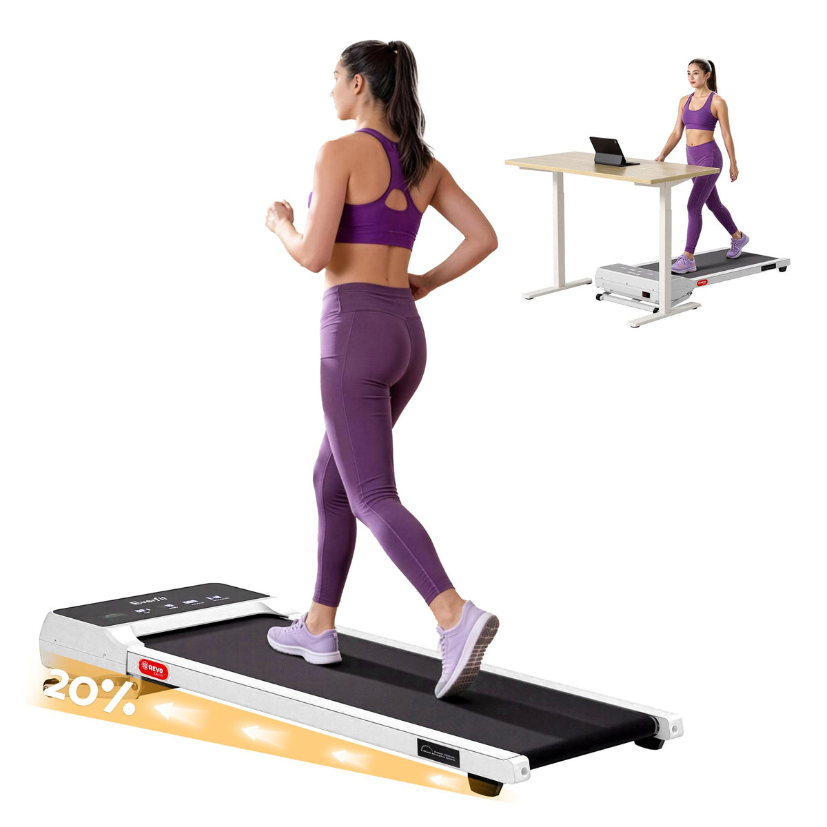 Everfit 3 in 1 Walking Pad Treadmill 20% Auto Incline White