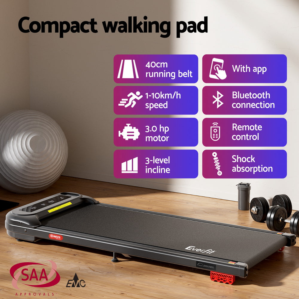 Everfit Electric Walking Pad Treadmill Under Desk Home Gym Black