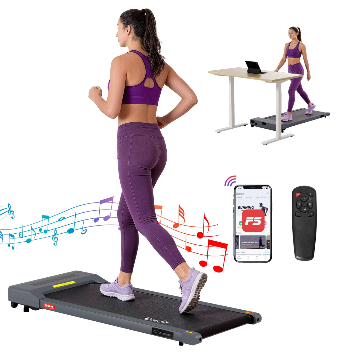 Everfit 2 in 1 Electric Walking Pad Treadmill 400mm Grey