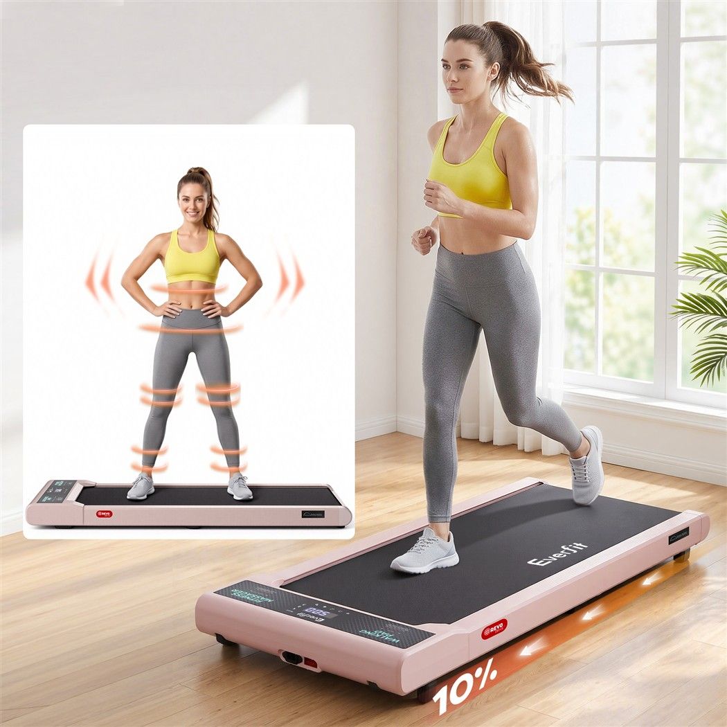 Everfit 5 in 1 Vibration Walking Pad Under Desk Treadmill 10% Incline 400mm Belt Home Gym Pink