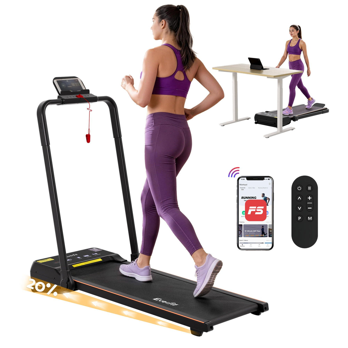 Everfit 3 in 1 Walking Pad Treadmill with 20% Auto Incline