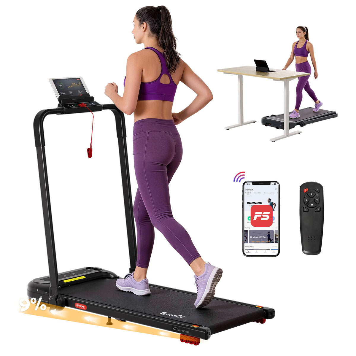 Everfit 3 in1 Foldable Walking Pad Treadmill with Incline Black