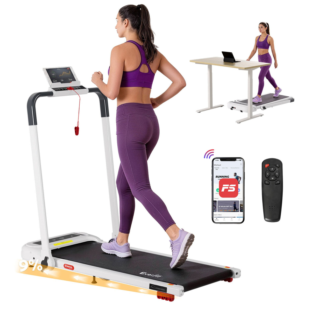 Everfit Electric Walking Pad Treadmill with Incline Foldable White
