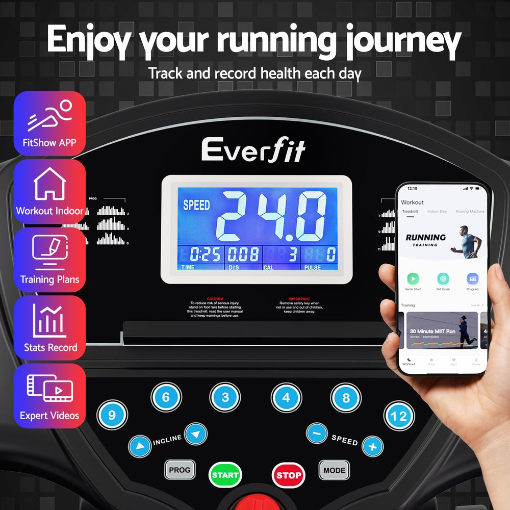 Everfit 480mm Electric Treadmill Home Gym Fitness Machine Black