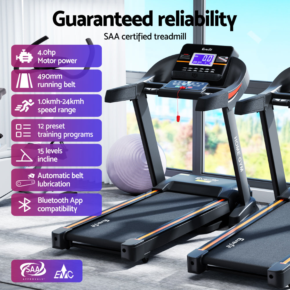 Everfit 490mm Treadmill Electric Auto Incline Black/Orange
