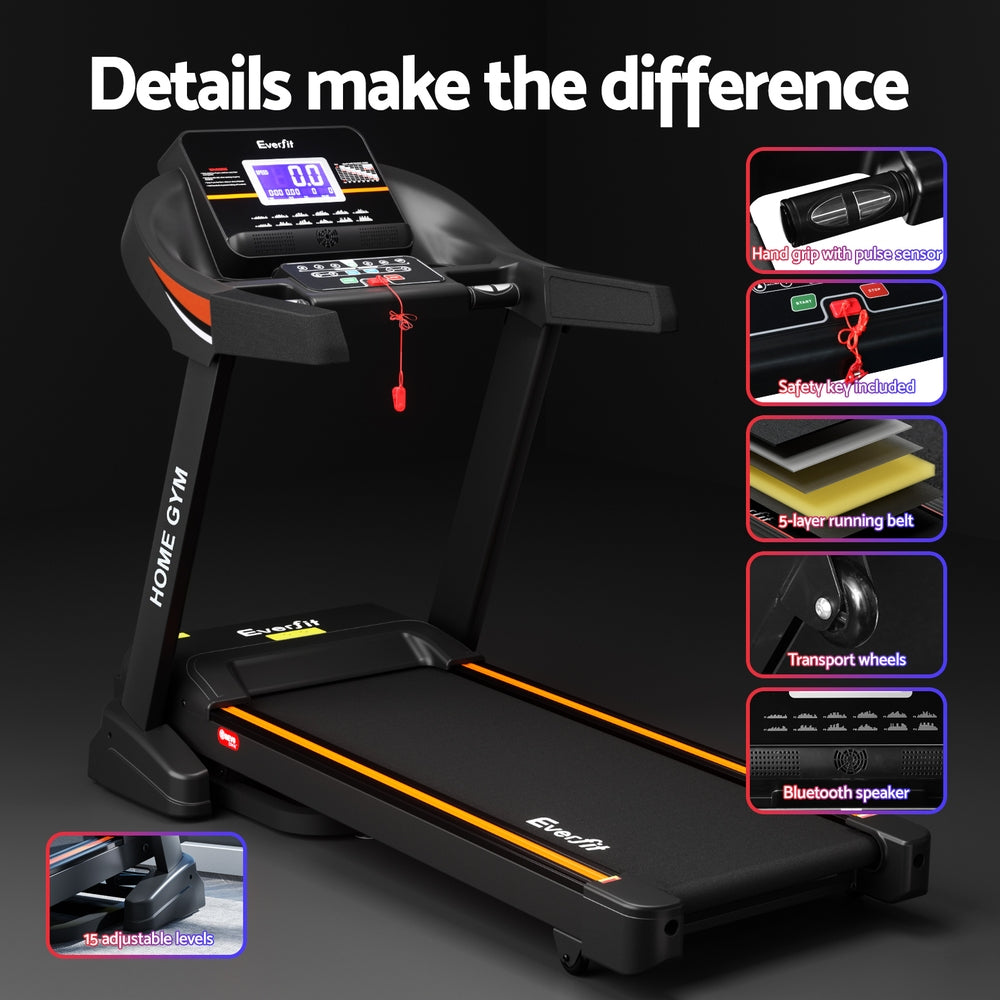 Everfit 490mm Treadmill Electric Auto Incline Black/Orange