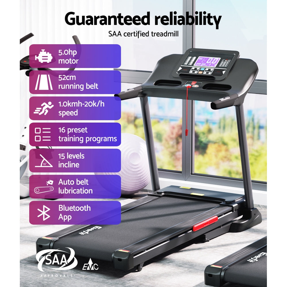Everfit 520mm Electric Treadmill Auto Incline Black