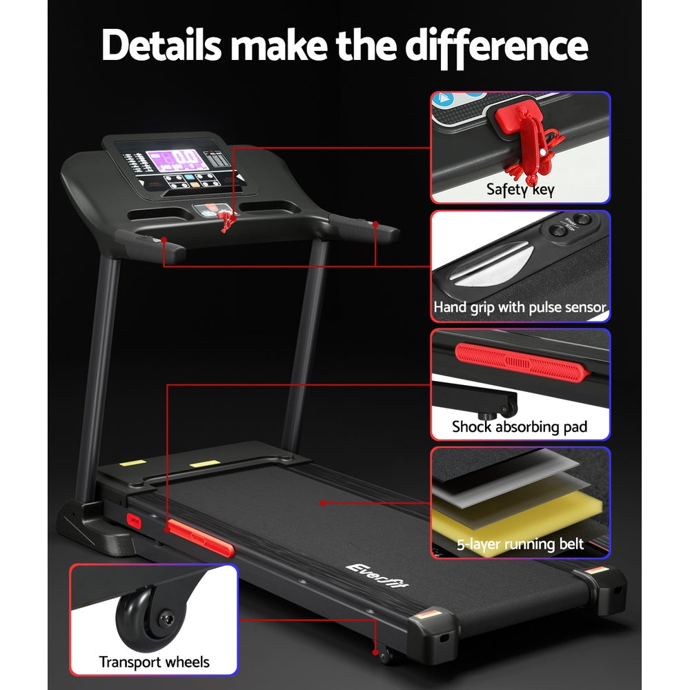 Everfit 520mm Electric Treadmill Auto Incline Black