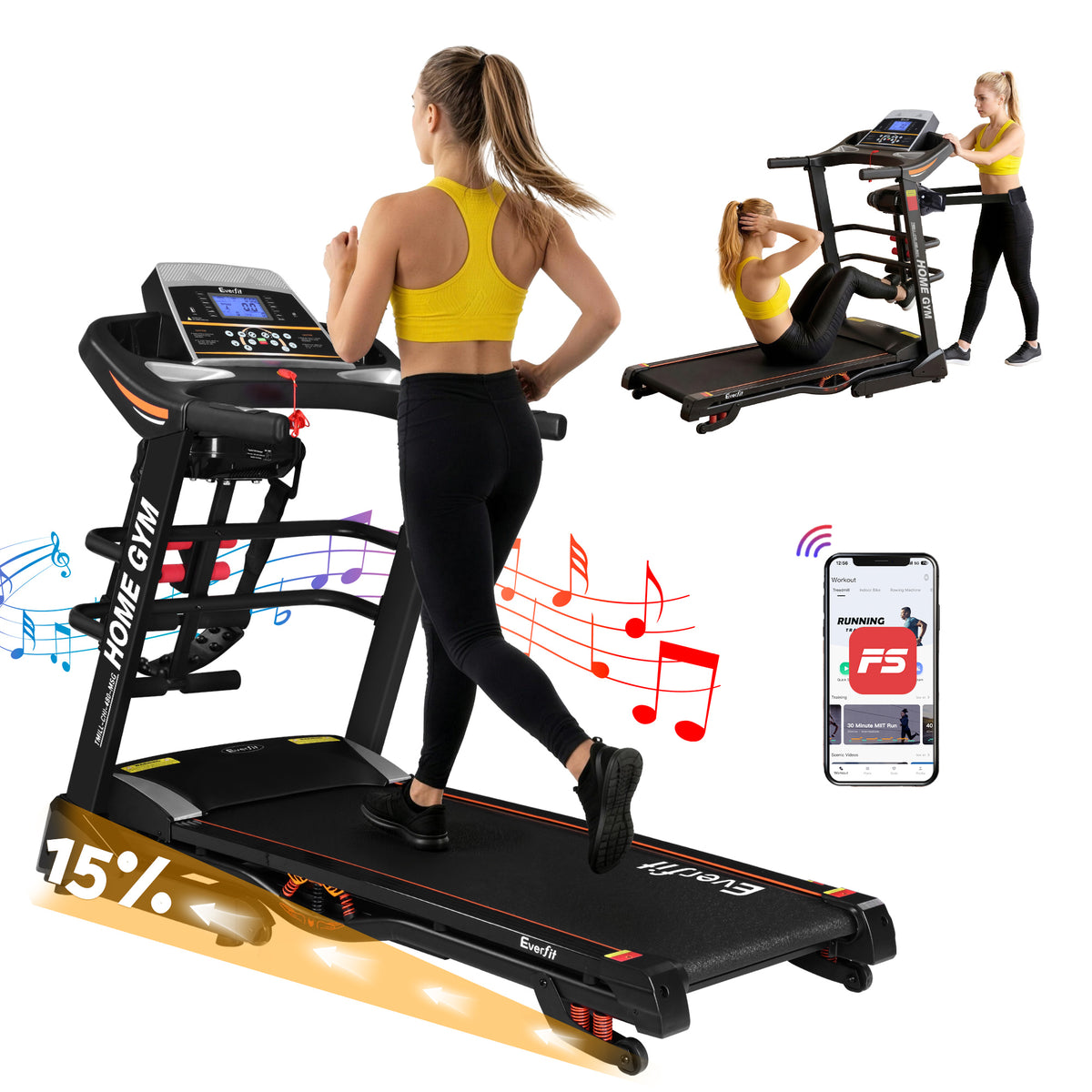 Everfit Electric Treadmill Home Gym Fitness Machine with Massager