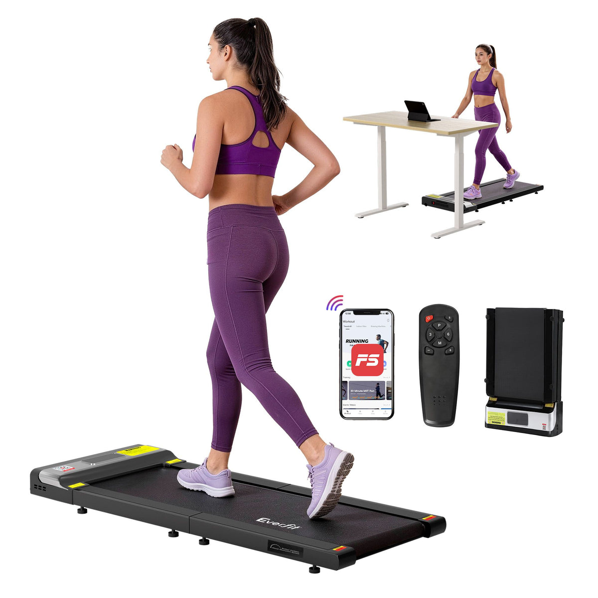 Everfit Under Desk Electric Walking Pad Treadmill Foldable