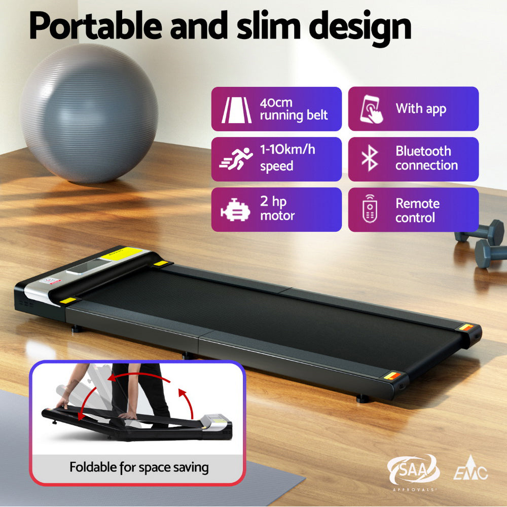 Everfit Foldable Under Desk Treadmill Electric Walking Pad Black