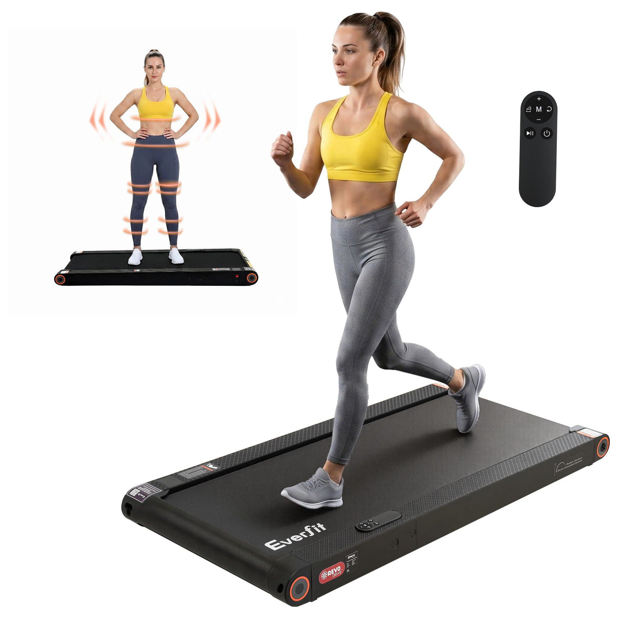 Everfit 4 in 1 Vibration Walking Pad Treadmill Under Desk 380mm Black