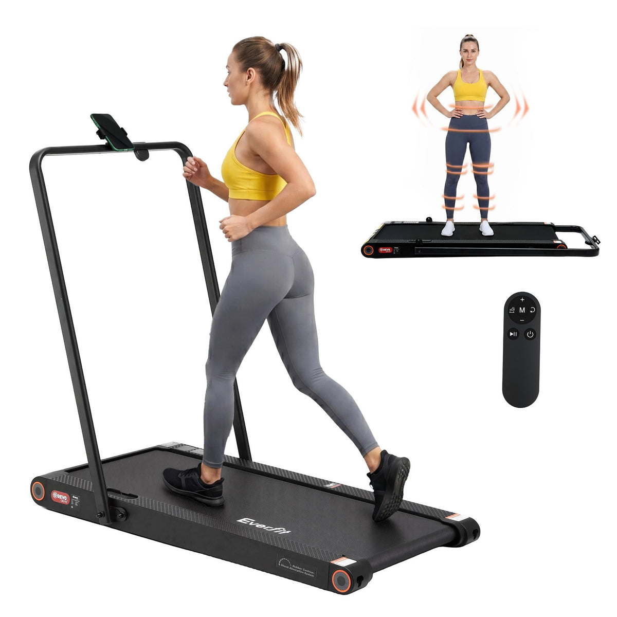 Everfit 4 in 1 Vibration Walking Pad Treadmill Under Desk 380mm Black