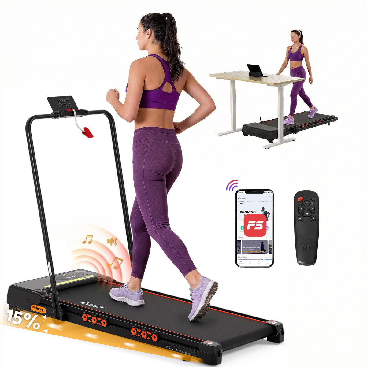 Everfit 3 in 1 Electric Walking Pad Treadmill with Auto Incline Black