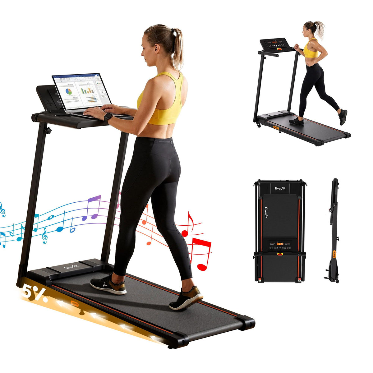 Everfit Electric Walking Pad Treadmill Foldable Incline Black
