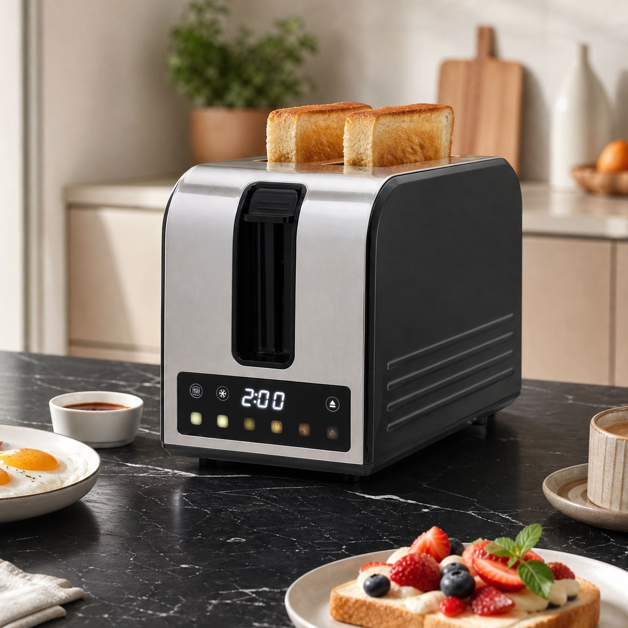 Devanti 2-Slice Toaster, LED Display 3.5cm Wide Slots 6 Browning Levels