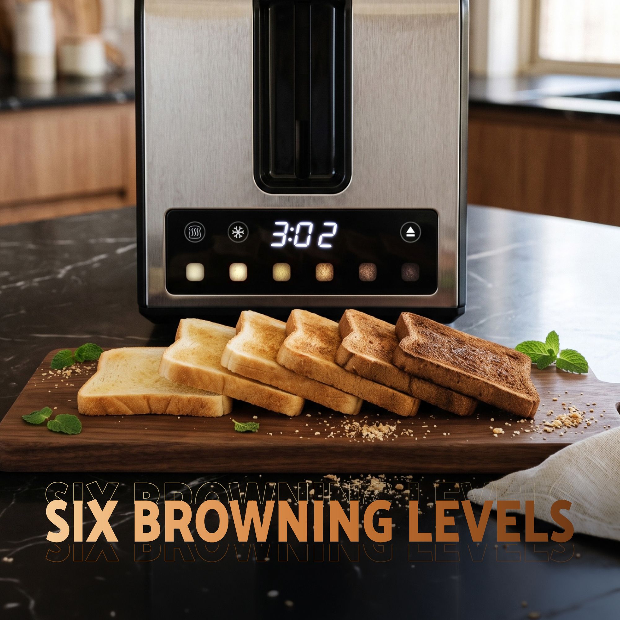 Devanti 2-Slice Toaster, LED Display 3.5cm Wide Slots 6 Browning Levels