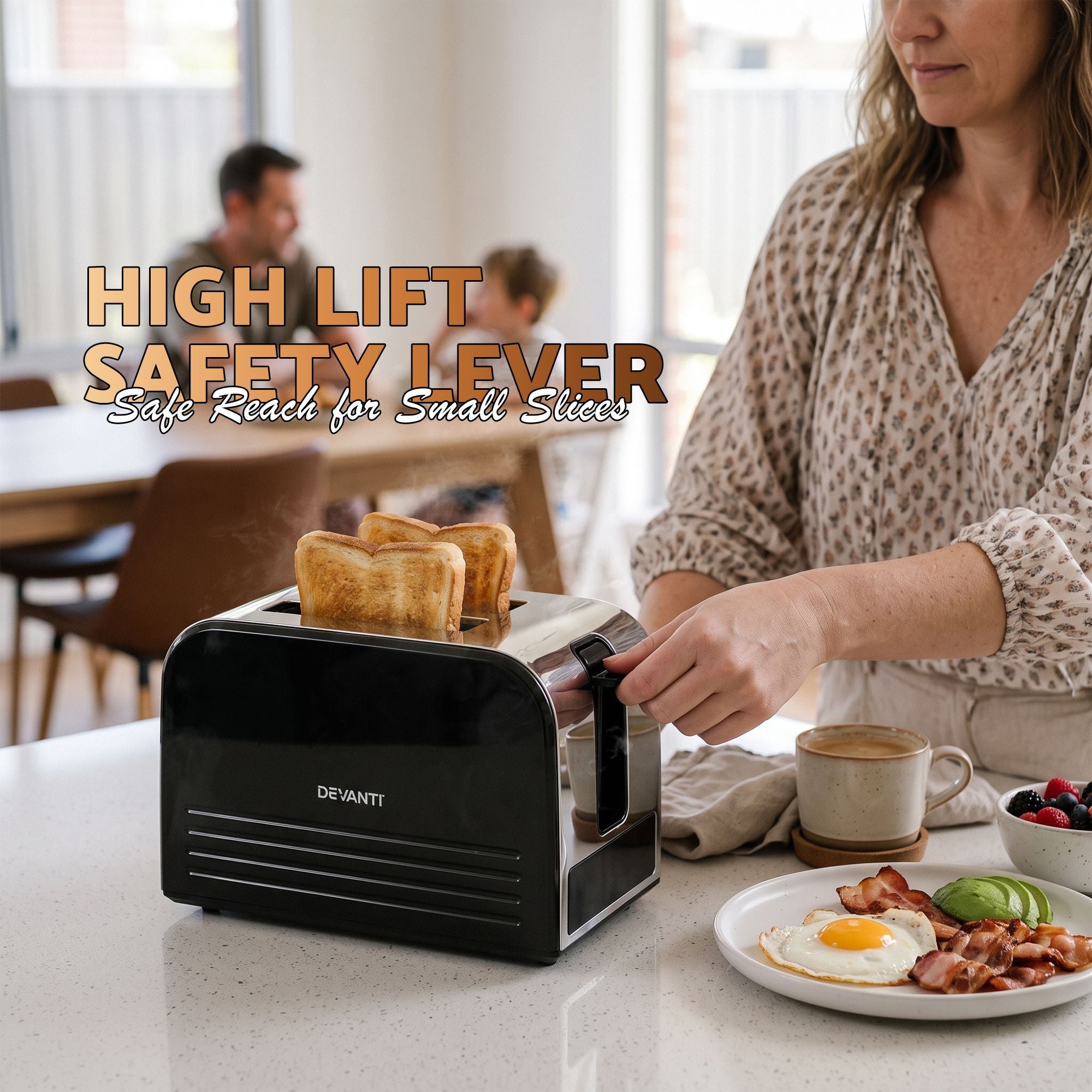 Devanti 2-Slice Toaster, LED Display 3.5cm Wide Slots 6 Browning Levels